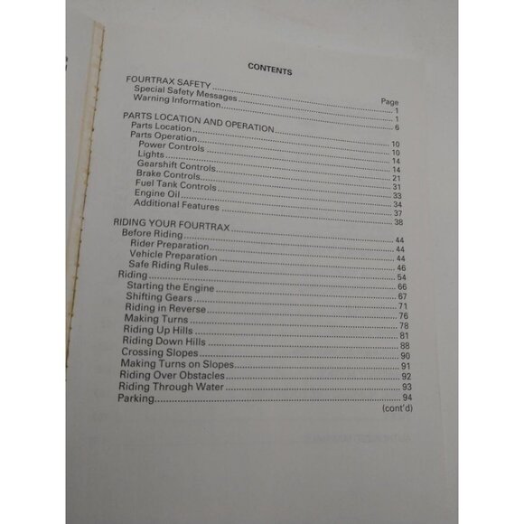 Honda TRX450ES Fourtrax Foreman ES Owners Manual 00 Edition - Picture 4 of 4